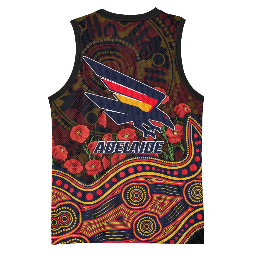 Adelaide Crows ANZAC Day Basketball Jersey Indigenous Dot Art with Poppy Flower Tribute
