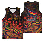 Adelaide Crows ANZAC Day Basketball Jersey Indigenous Dot Art with Poppy Flower Tribute