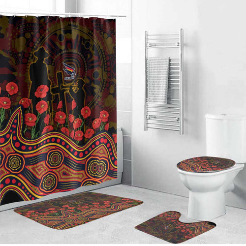 Adelaide Crows ANZAC Day Bathroom Set Indigenous Dot Art with Poppy Flower Tribute