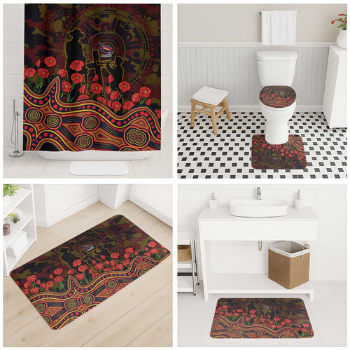 Adelaide Crows ANZAC Day Bathroom Set Indigenous Dot Art with Poppy Flower Tribute