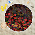 Adelaide Crows ANZAC Day Beach Blanket Indigenous Dot Art with Poppy Flower Tribute