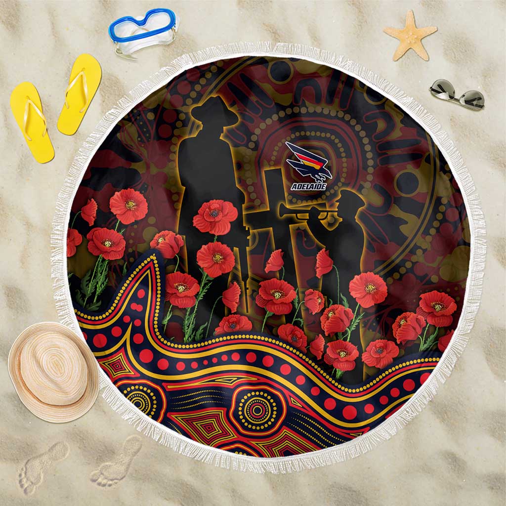 Adelaide Crows ANZAC Day Beach Blanket Indigenous Dot Art with Poppy Flower Tribute