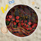 Adelaide Crows ANZAC Day Beach Blanket Indigenous Dot Art with Poppy Flower Tribute