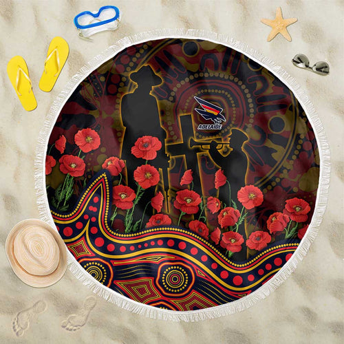 Adelaide Crows ANZAC Day Beach Blanket Indigenous Dot Art with Poppy Flower Tribute