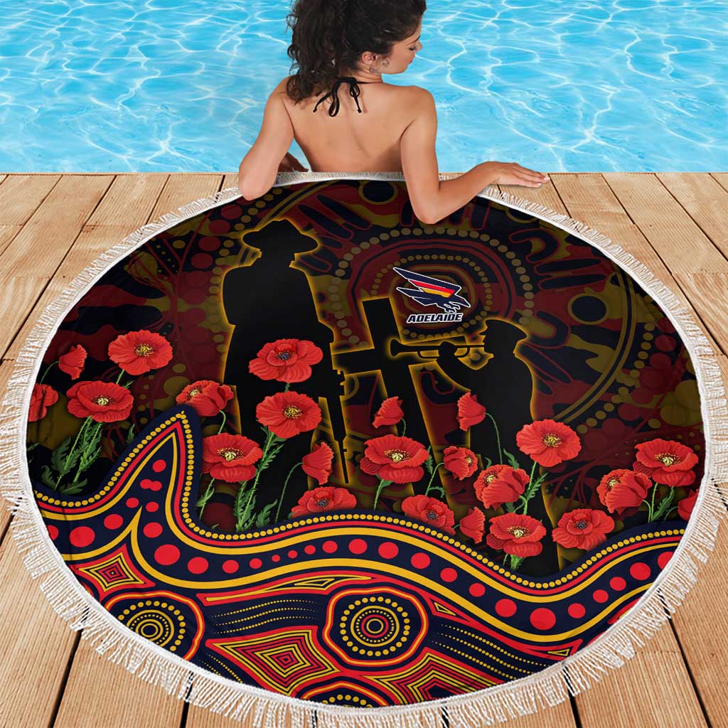 Adelaide Crows ANZAC Day Beach Blanket Indigenous Dot Art with Poppy Flower Tribute