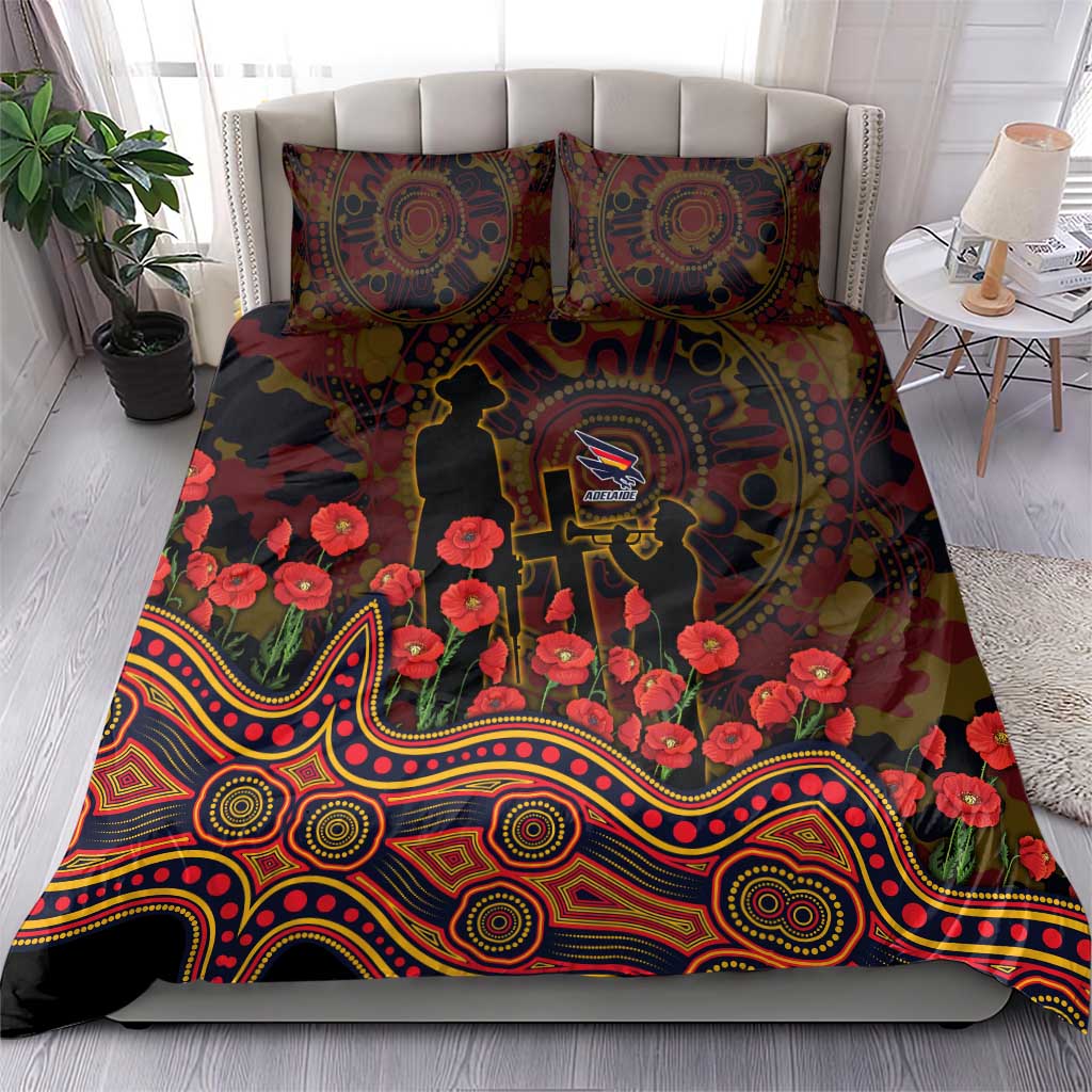 Adelaide Crows ANZAC Day Bedding Set Indigenous Dot Art with Poppy Flower Tribute