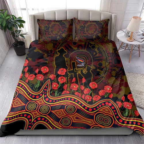 Adelaide Crows ANZAC Day Bedding Set Indigenous Dot Art with Poppy Flower Tribute