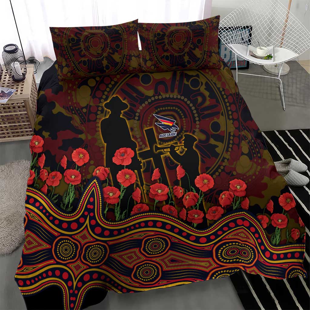 Adelaide Crows ANZAC Day Bedding Set Indigenous Dot Art with Poppy Flower Tribute