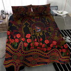Adelaide Crows ANZAC Day Bedding Set Indigenous Dot Art with Poppy Flower Tribute