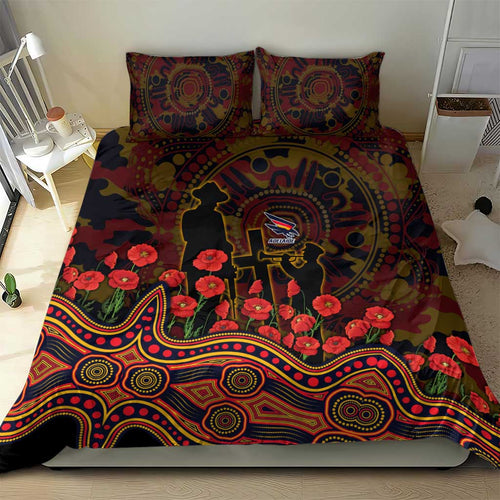 Adelaide Crows ANZAC Day Bedding Set Indigenous Dot Art with Poppy Flower Tribute