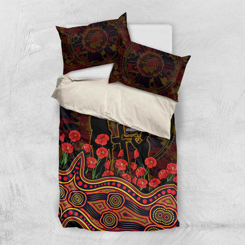 Adelaide Crows ANZAC Day Bedding Set Indigenous Dot Art with Poppy Flower Tribute