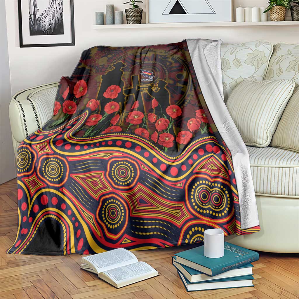 Adelaide Crows ANZAC Day Blanket Indigenous Dot Art with Poppy Flower Tribute