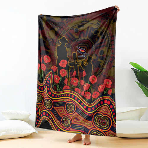 Adelaide Crows ANZAC Day Blanket Indigenous Dot Art with Poppy Flower Tribute