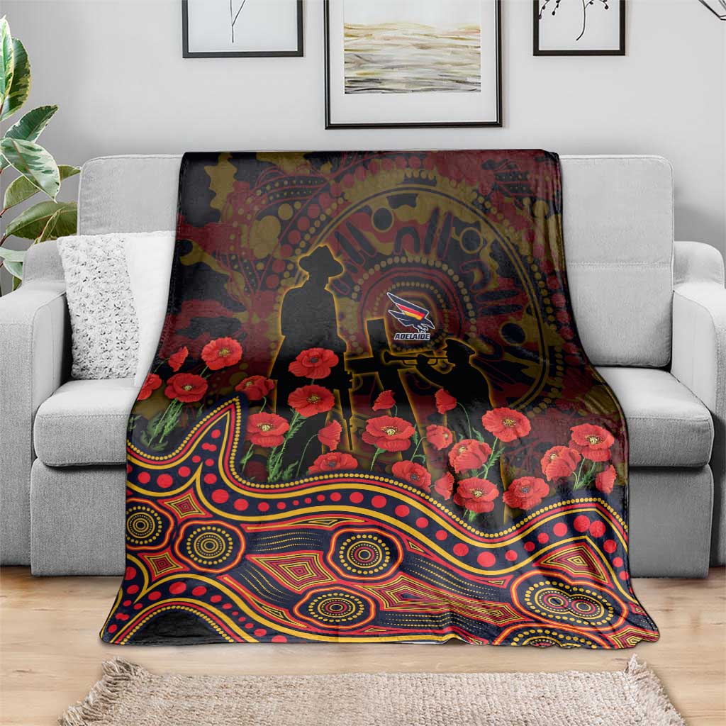 Adelaide Crows ANZAC Day Blanket Indigenous Dot Art with Poppy Flower Tribute