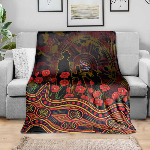 Adelaide Crows ANZAC Day Blanket Indigenous Dot Art with Poppy Flower Tribute