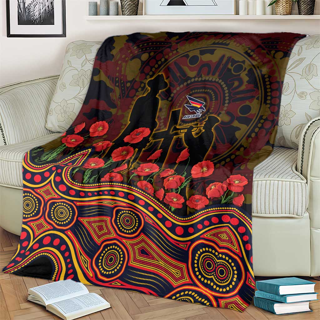 Adelaide Crows ANZAC Day Blanket Indigenous Dot Art with Poppy Flower Tribute