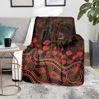 Adelaide Crows ANZAC Day Blanket Indigenous Dot Art with Poppy Flower Tribute