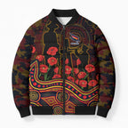 Adelaide Crows ANZAC Day Bomber Puffer Jacket Indigenous Dot Art with Poppy Flower Tribute