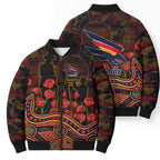 Adelaide Crows ANZAC Day Bomber Puffer Jacket Indigenous Dot Art with Poppy Flower Tribute