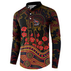 Adelaide Crows ANZAC Day Button Sweatshirt Indigenous Dot Art with Poppy Flower Tribute