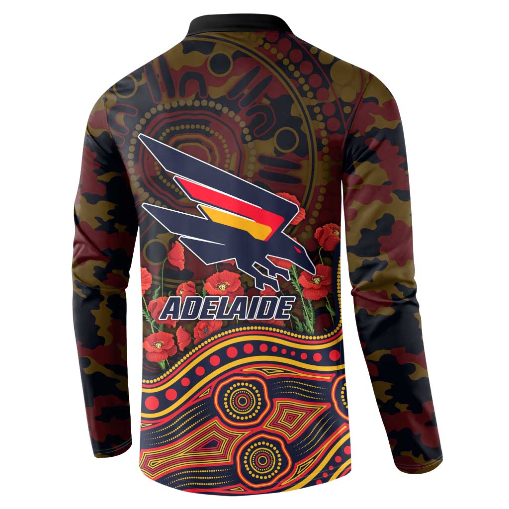 Adelaide Crows ANZAC Day Button Sweatshirt Indigenous Dot Art with Poppy Flower Tribute