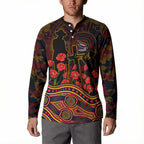 Adelaide Crows ANZAC Day Button Sweatshirt Indigenous Dot Art with Poppy Flower Tribute