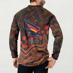 Adelaide Crows ANZAC Day Button Sweatshirt Indigenous Dot Art with Poppy Flower Tribute