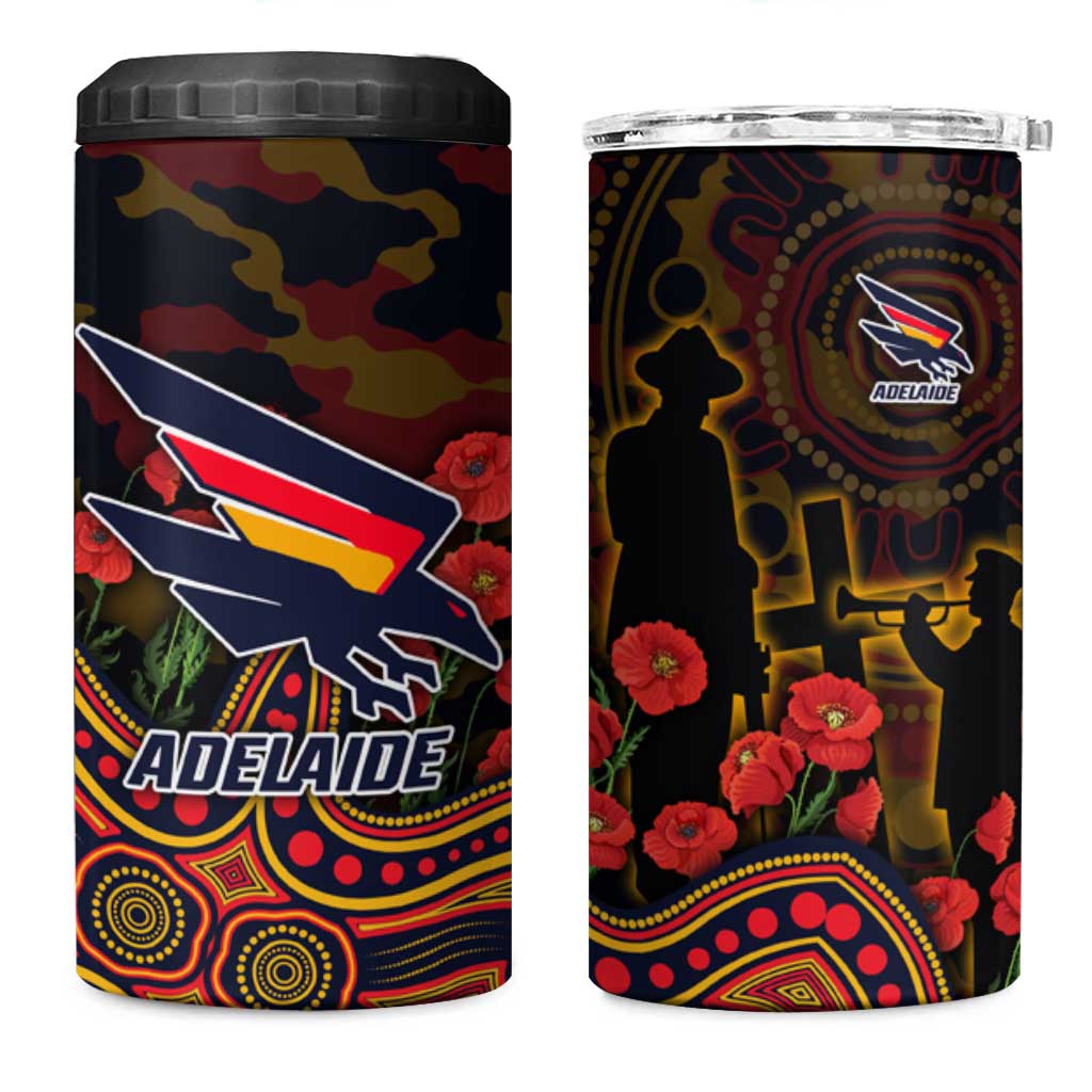 Adelaide Crows ANZAC Day 4 in 1 Can Cooler Tumbler Indigenous Dot Art with Poppy Flower Tribute
