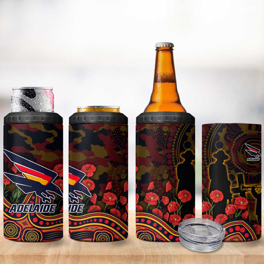Adelaide Crows ANZAC Day 4 in 1 Can Cooler Tumbler Indigenous Dot Art with Poppy Flower Tribute