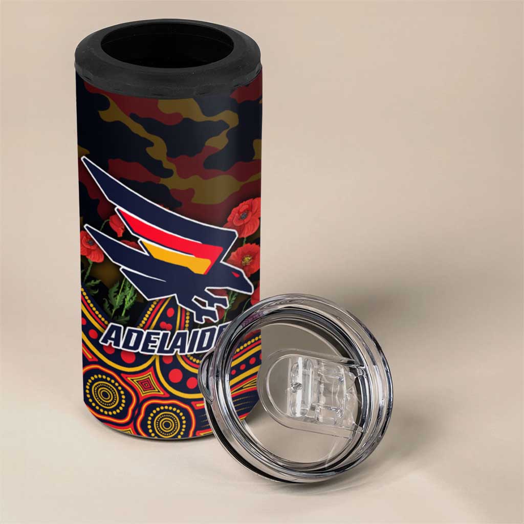 Adelaide Crows ANZAC Day 4 in 1 Can Cooler Tumbler Indigenous Dot Art with Poppy Flower Tribute