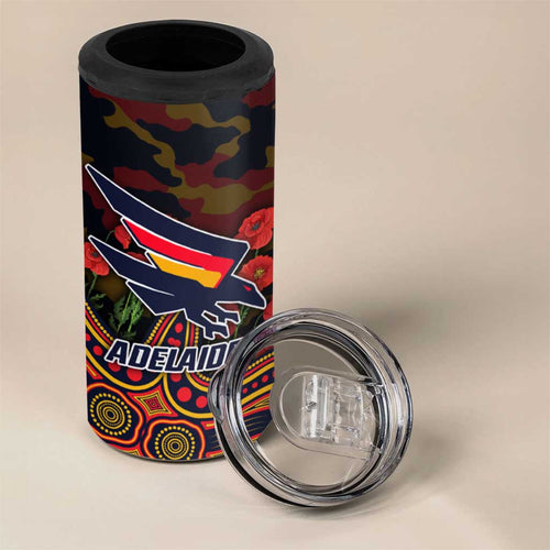 Adelaide Crows ANZAC Day 4 in 1 Can Cooler Tumbler Indigenous Dot Art with Poppy Flower Tribute