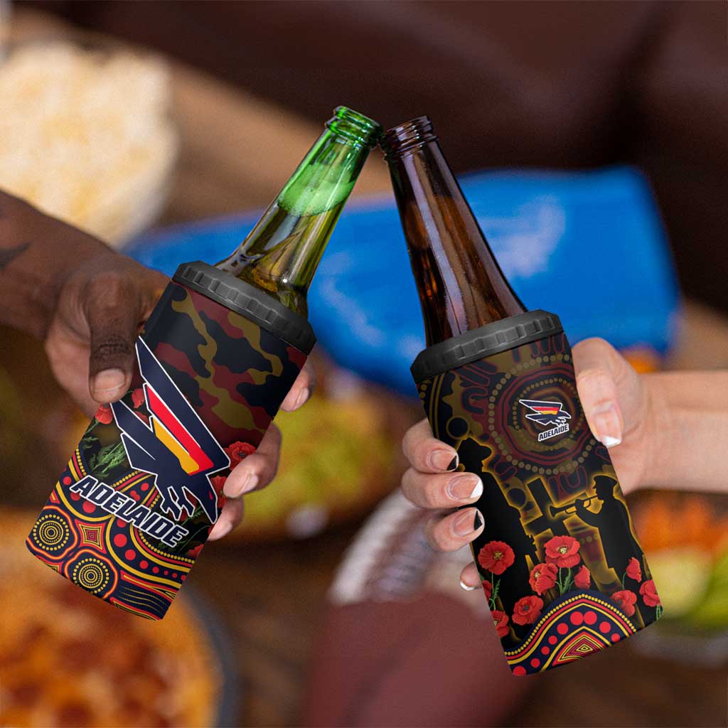 Adelaide Crows ANZAC Day 4 in 1 Can Cooler Tumbler Indigenous Dot Art with Poppy Flower Tribute