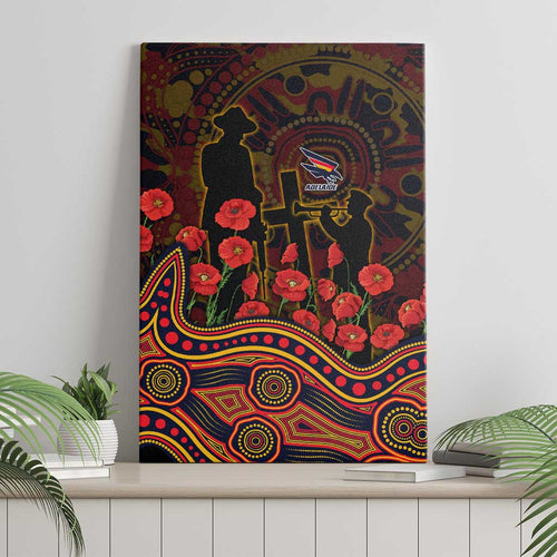 Adelaide Crows ANZAC Day Canvas Wall Art Indigenous Dot Art with Poppy Flower Tribute