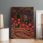 Adelaide Crows ANZAC Day Canvas Wall Art Indigenous Dot Art with Poppy Flower Tribute