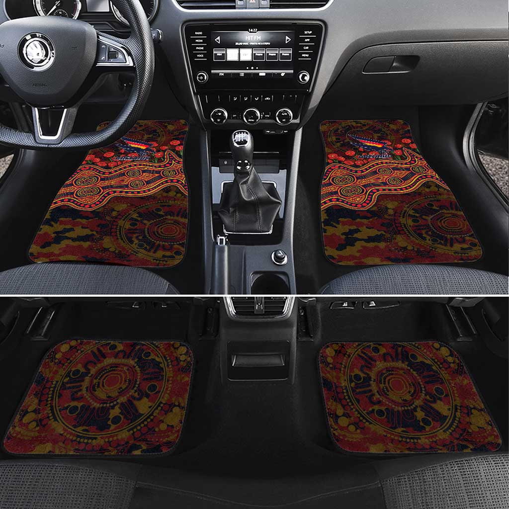 Adelaide Crows ANZAC Day Car Mats Indigenous Dot Art with Poppy Flower Tribute