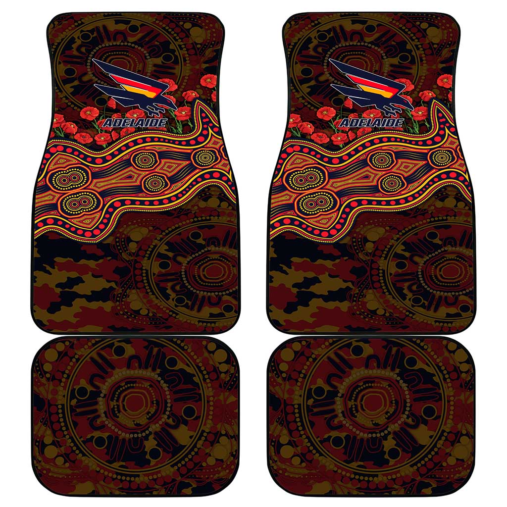 Adelaide Crows ANZAC Day Car Mats Indigenous Dot Art with Poppy Flower Tribute