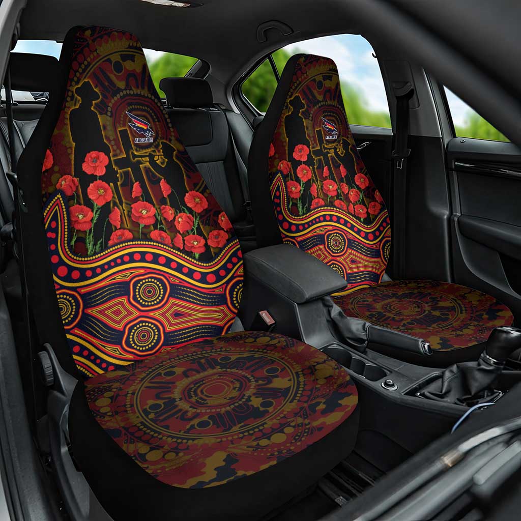Adelaide Crows ANZAC Day Car Seat Cover Indigenous Dot Art with Poppy Flower Tribute