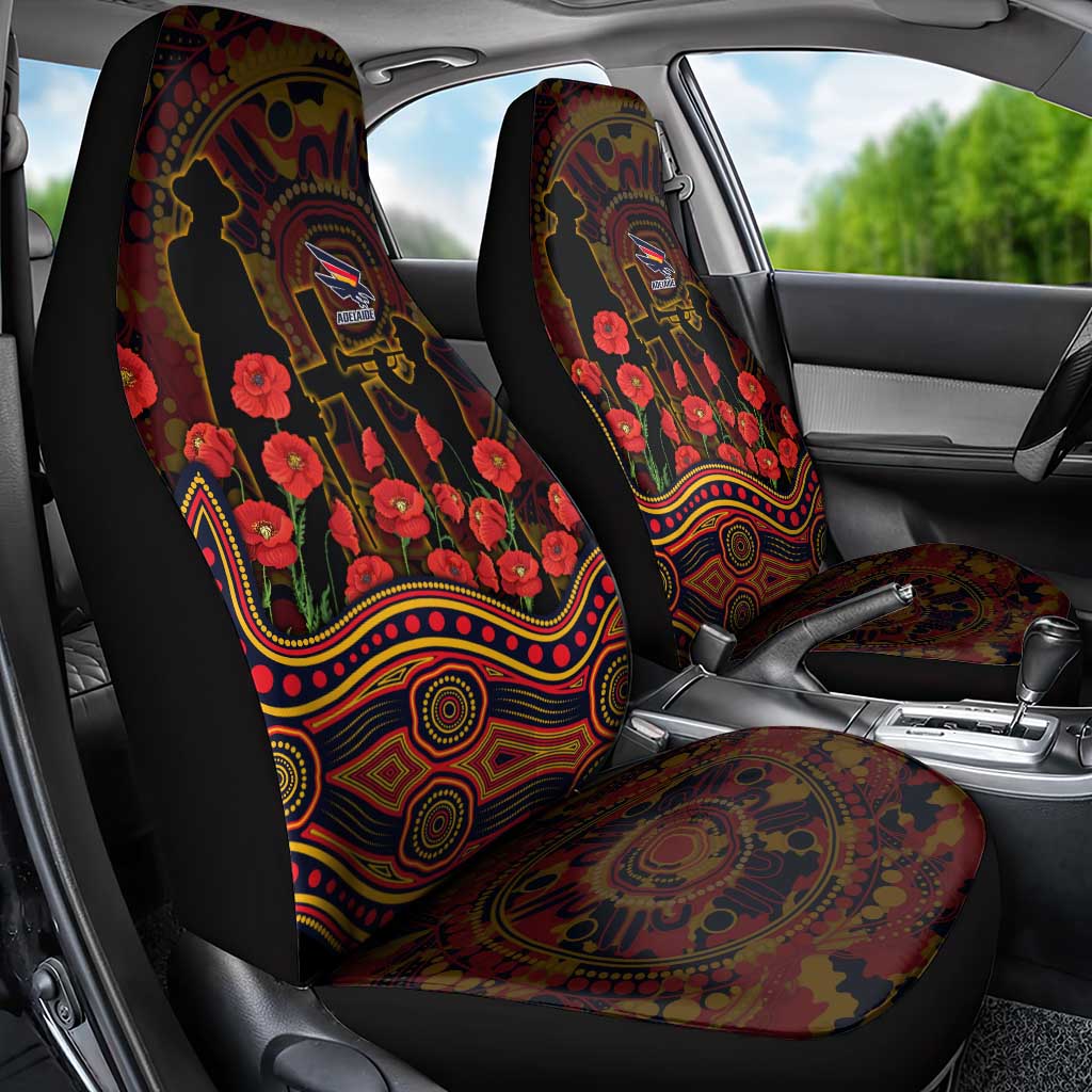 Adelaide Crows ANZAC Day Car Seat Cover Indigenous Dot Art with Poppy Flower Tribute