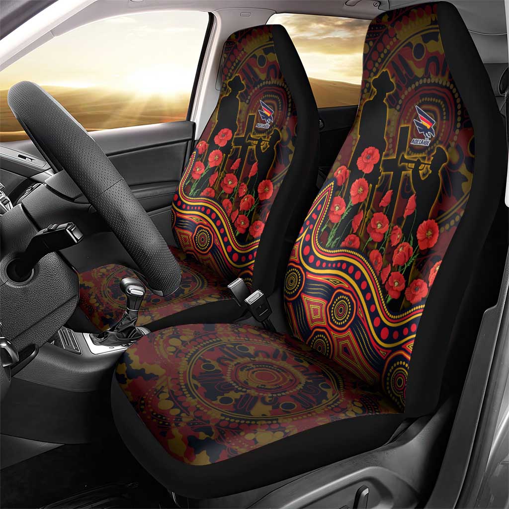 Adelaide Crows ANZAC Day Car Seat Cover Indigenous Dot Art with Poppy Flower Tribute
