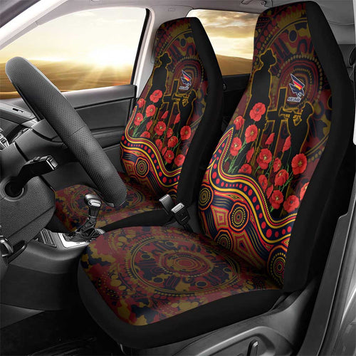 Adelaide Crows ANZAC Day Car Seat Cover Indigenous Dot Art with Poppy Flower Tribute