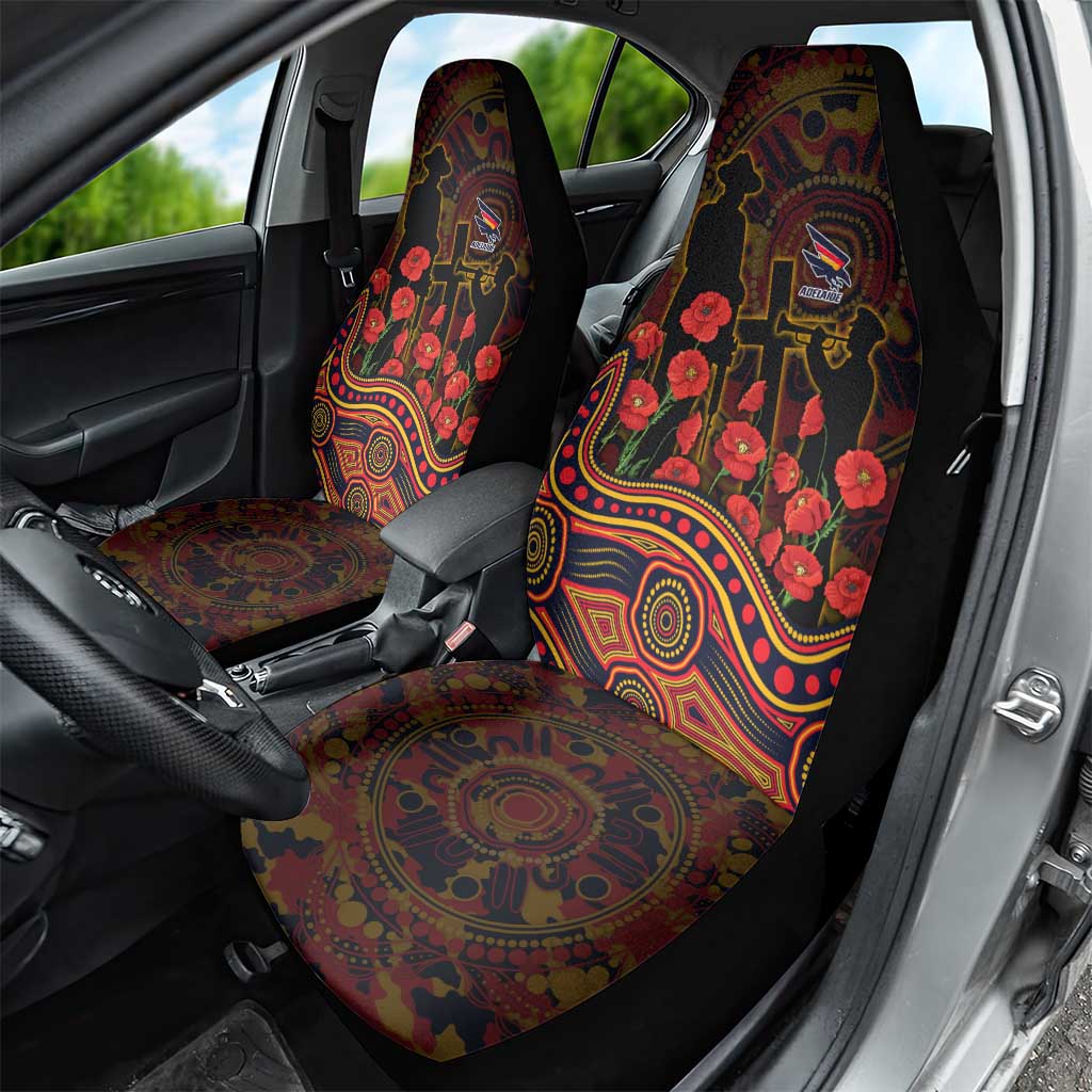 Adelaide Crows ANZAC Day Car Seat Cover Indigenous Dot Art with Poppy Flower Tribute