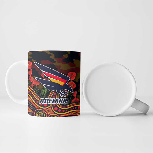 Adelaide Crows ANZAC Day Ceramic Mug Indigenous Dot Art with Poppy Flower Tribute