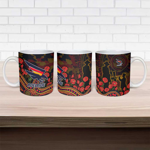 Adelaide Crows ANZAC Day Ceramic Mug Indigenous Dot Art with Poppy Flower Tribute
