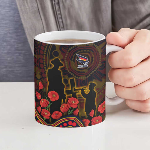 Adelaide Crows ANZAC Day Ceramic Mug Indigenous Dot Art with Poppy Flower Tribute