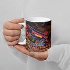 Adelaide Crows ANZAC Day Ceramic Mug Indigenous Dot Art with Poppy Flower Tribute