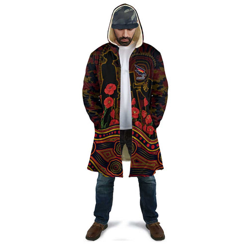 Adelaide Crows ANZAC Day Cloak Indigenous Dot Art with Poppy Flower Tribute