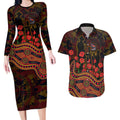 Adelaide Crows ANZAC Day Couples Matching Long Sleeve Bodycon Dress and Hawaiian Shirt Indigenous Dot Art with Poppy Flower Tribute