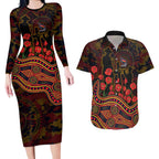 Adelaide Crows ANZAC Day Couples Matching Long Sleeve Bodycon Dress and Hawaiian Shirt Indigenous Dot Art with Poppy Flower Tribute