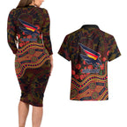 Adelaide Crows ANZAC Day Couples Matching Long Sleeve Bodycon Dress and Hawaiian Shirt Indigenous Dot Art with Poppy Flower Tribute