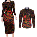Adelaide Crows ANZAC Day Couples Matching Long Sleeve Bodycon Dress and Long Sleeve Button Shirt Indigenous Dot Art with Poppy Flower Tribute